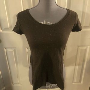 Gray speckled shirt. Size small. Sides are partially open